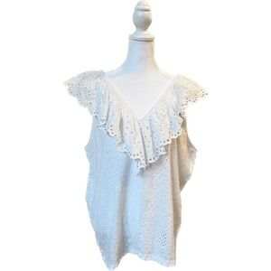 LOFT Soft White Eyelet Flutter Tank Top Size XL